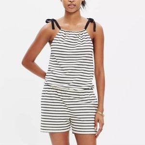 Madewell Tie-Shoulder Romper in Stripe black and white